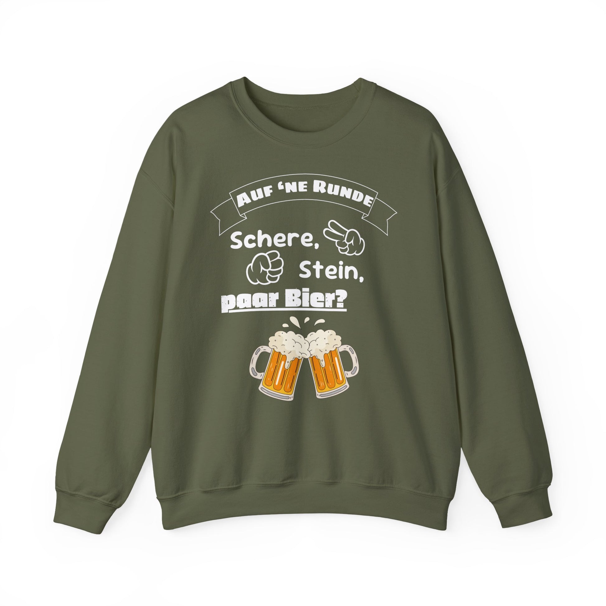 Lustiges Bier-Sweatshirt mit Spruch „Schere, Stein, paar Bier?“
