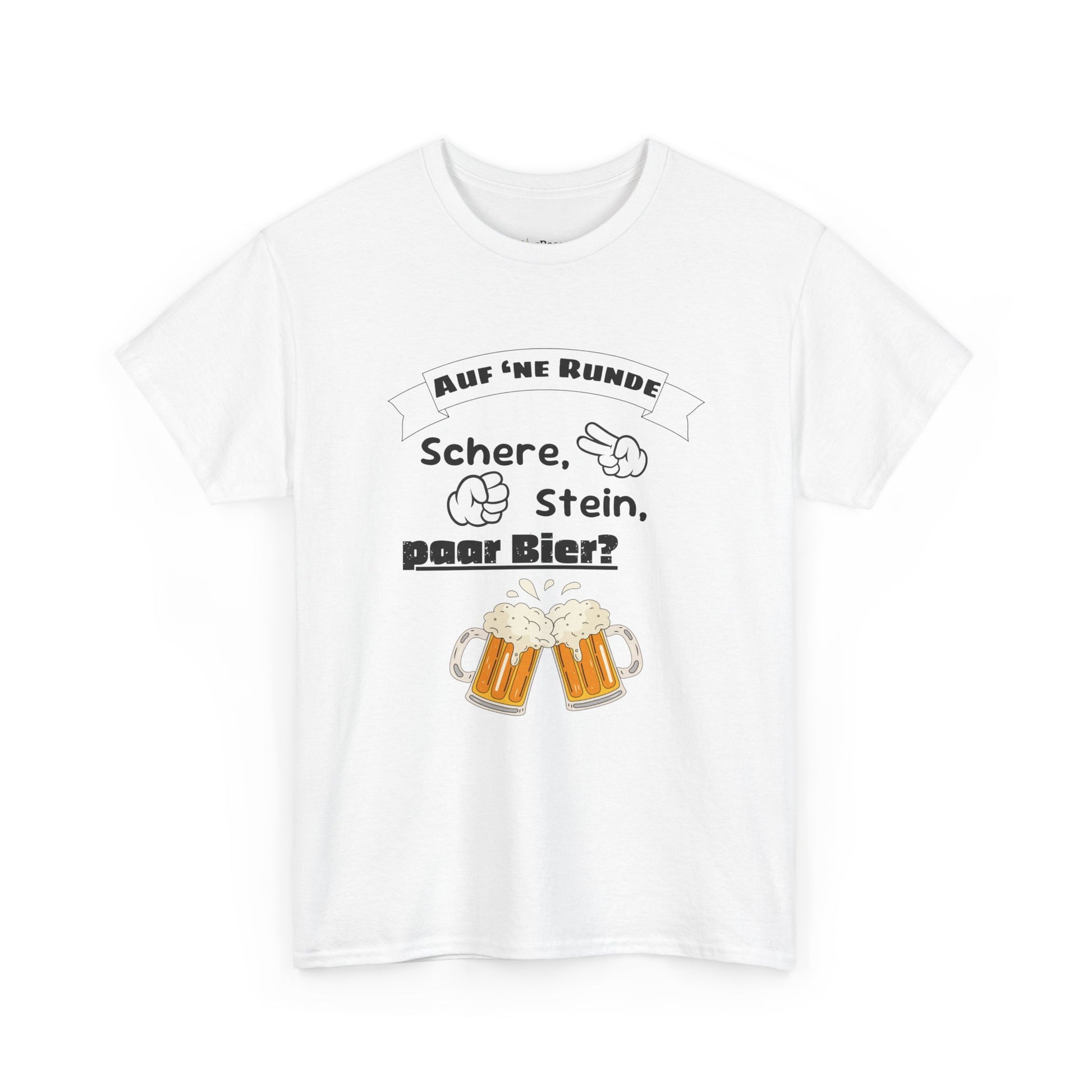 Witziges Bier-T-Shirt mit Spruch „Schere, Stein, paar Bier?“