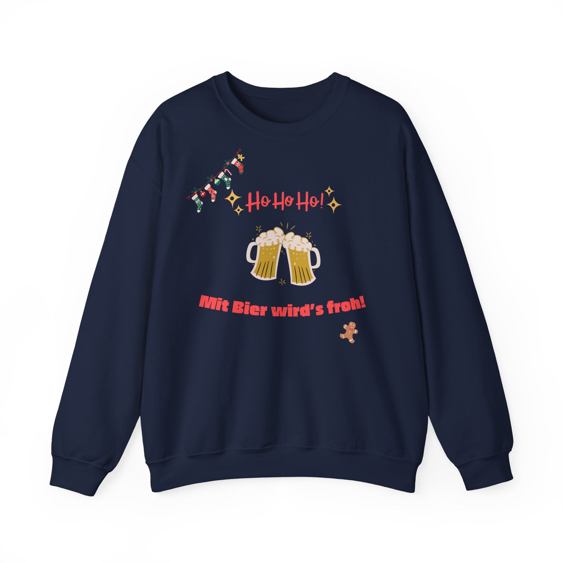 Lustiges Weihnachts-Sweatshirt mit Spruch „Ho Ho Ho – Mit Bier wird’s froh“